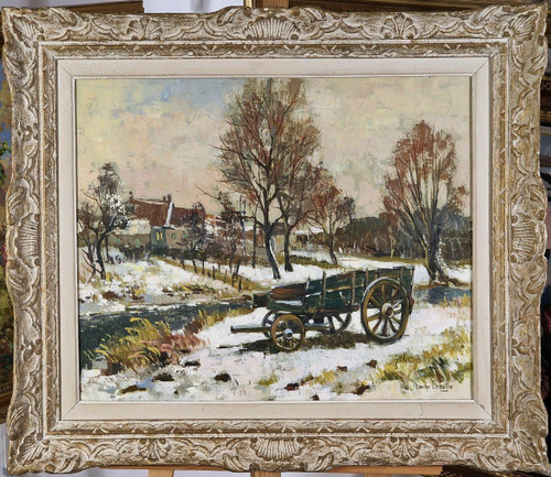 Maurice LEMAITRE (1929-2018) Signed French original oil/canvas -Landscape, Winter, Snow, Countryside