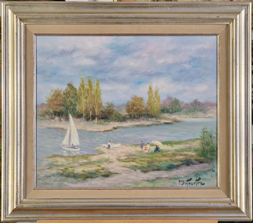 Pierre Eugène DUTEURTRE (1911-1989) Original Öl/Leinwand, signiert – Loire, Charakter, Boot, Segeln