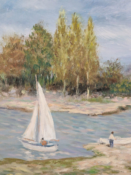 Pierre Eugène DUTEURTRE (1911-1989) Original Öl/Leinwand, signiert – Loire, Charakter, Boot, Segeln