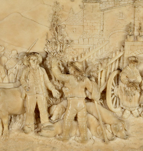 Tableau Bas-Relief en Calcaire Pétrifié, signé CF.Becker – Fin XIXe