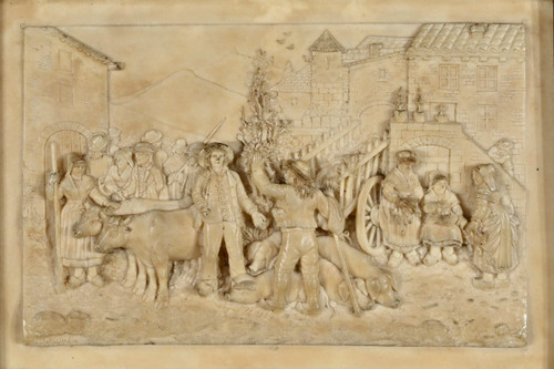 Tableau Bas-Relief en Calcaire Pétrifié, signé CF.Becker – Fin XIXe