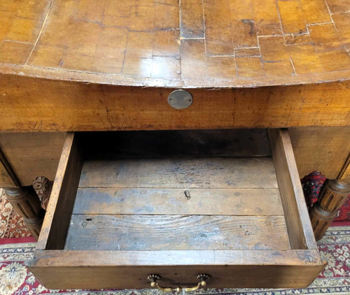 Butcher's block in beech with wooden top opens with a large drawer early 20th century