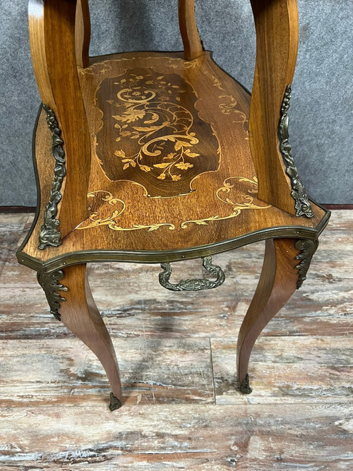 Double-top tea table in marquetry, Napoleon III period, circa 1870-1890