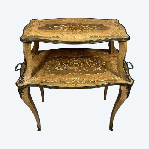 Double-top tea table in marquetry, Napoleon III period, circa 1870-1890