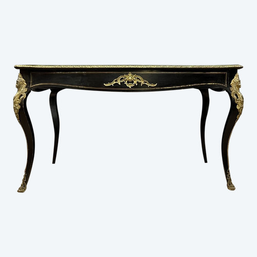 bureau de centre "Boulle" époque napoléon III en bois noirci et marqueterie de laiton doré vers 1850