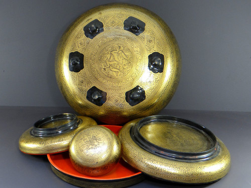 Burma, Mid-20th Century, Four-Level Gold-Red-Black Lacquer Offering Box.