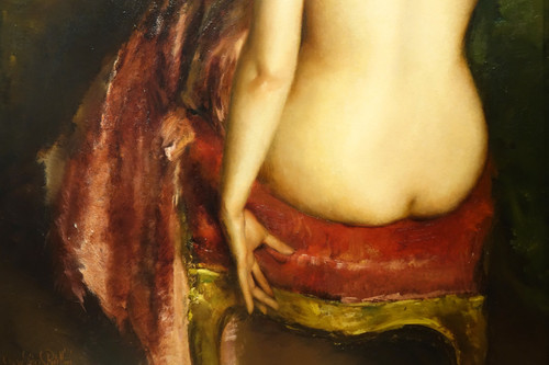 Large oil on panel, female nude from behind, G.P. RESTELLINI, 1931