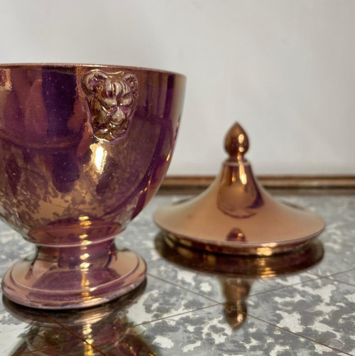 Sarreguemines, circa 1830 - Burgos sugar bowl - porphyry-style earthenware