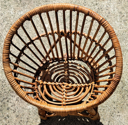 Round rattan armchair for children from the '70s