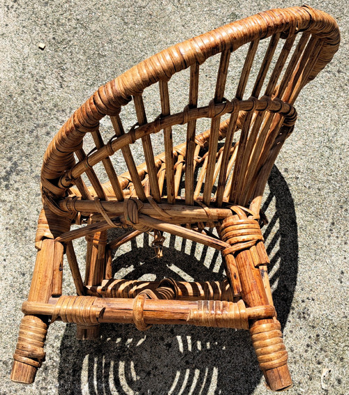 Round rattan armchair for children from the '70s