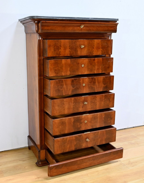 Mahogany burrwood weekly chest, Restoration period - 1st Part 19th century