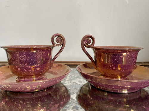 Sarreguemines, circa 1830 - two ovoid Burgos cups - porphyry earthenware