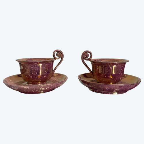 Sarreguemines, circa 1830 - two ovoid Burgos cups - porphyry earthenware