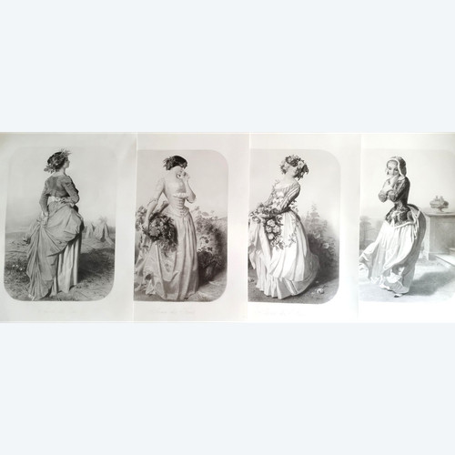 The Four Seasons Set Of 4 Engravings By Posselwhite After Vidal Etching Goupil Old Print