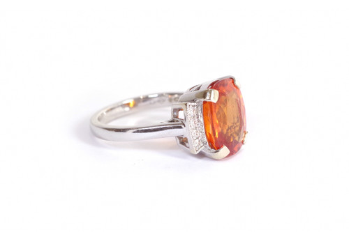 Mandarin garnet ring in white gold 18k, orange garnet spessartite, vintage ring, pre-owned jewelry