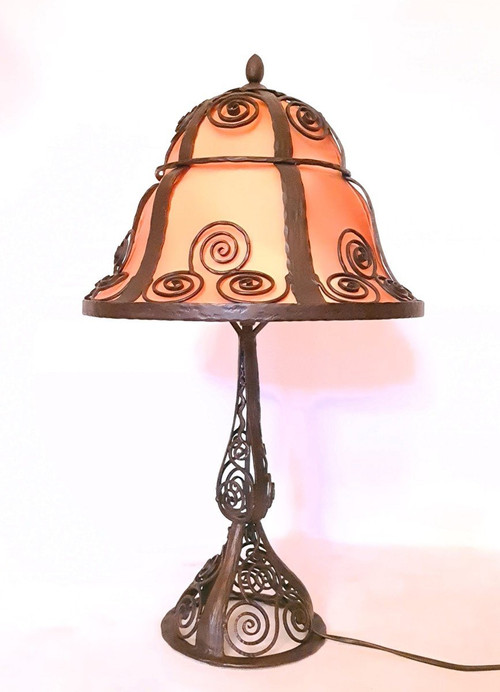 Grande Lampe Art Déco 1925 En Fer Forgé