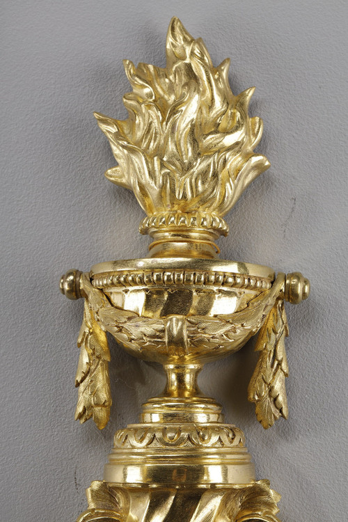 Coppia di appliques in bronzo dorato in stile Luigi XVI