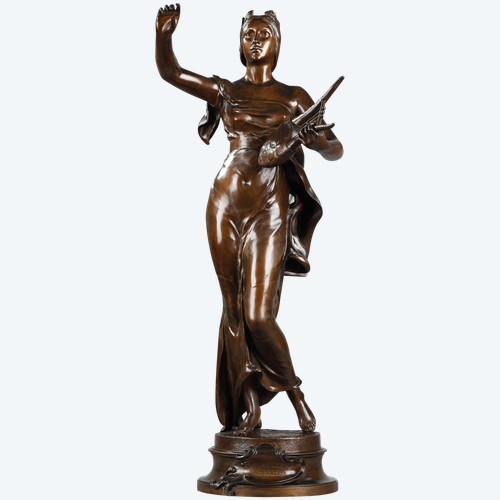 Figure en bronze patiné médaille "Muse des bois" d'après Henri-Louis Levasseur