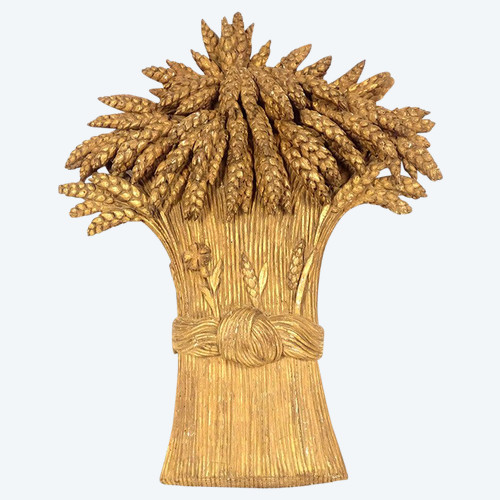 Sculpture Enseigne Gerbe d'Or Blé Bois Doré Boulangerie Bijoutier 81cm 18è