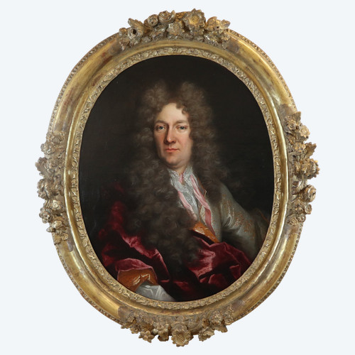  Portrait De Gentilhomme, hst 18th century, gilded oak frame, Henri Millot.