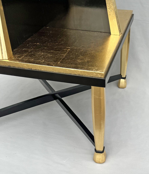 Important Art Deco Pedestal Table In Golden Wood And Black Lacquer