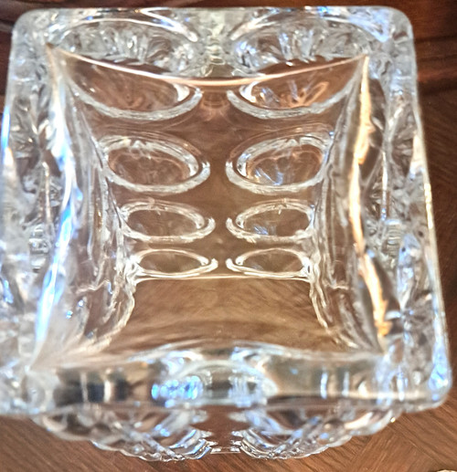 Square transparent vase in heavy geometric crystal France 1970s