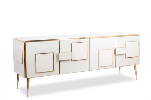 Geometric sideboard in glass and gilded brass. Contemporary Italian work. LS58902059D