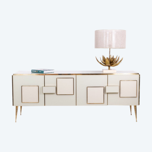 Geometric sideboard in glass and gilded brass. Contemporary Italian work. LS58902059D