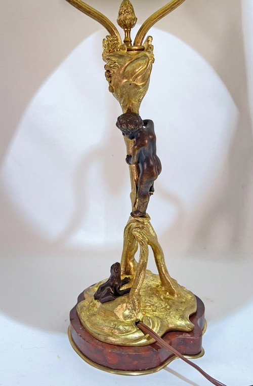 Lampe aus vergoldeter und patinierter Bronze Auguste Delafontaine (1813-1892)