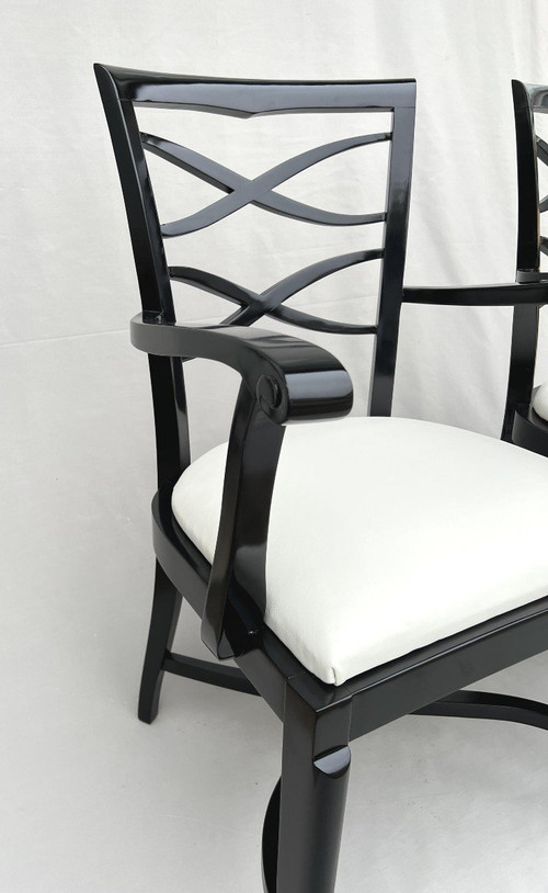 Baptistin Spade (1891-1969) Pair Of Armchairs In Black Lacquer And Ivory Leather