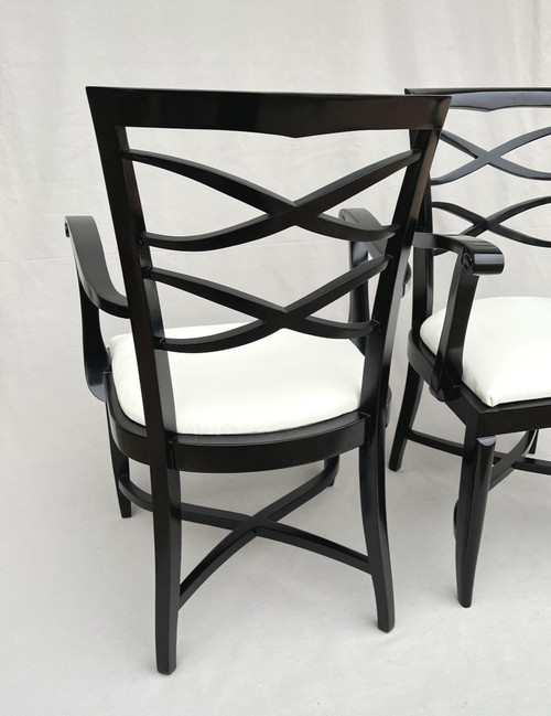 Baptistin Spade (1891-1969) Pair Of Armchairs In Black Lacquer And Ivory Leather