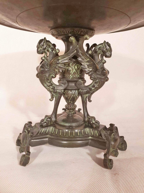 Antique Patinated Bronze Tazza Signed And Dated 1873