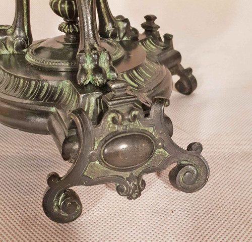 Antique Patinated Bronze Tazza Signed And Dated 1873