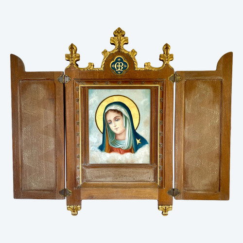 Large triptych painting of the Virgin Mary 19th century