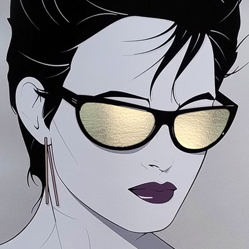 Poster artistico originale degli anni '80 di Patrick Nagel "Occhiali da sole laminati argento".