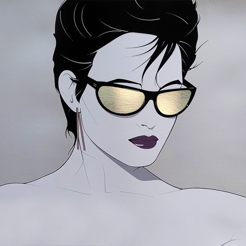 Poster artistico originale degli anni '80 di Patrick Nagel "Occhiali da sole laminati argento".