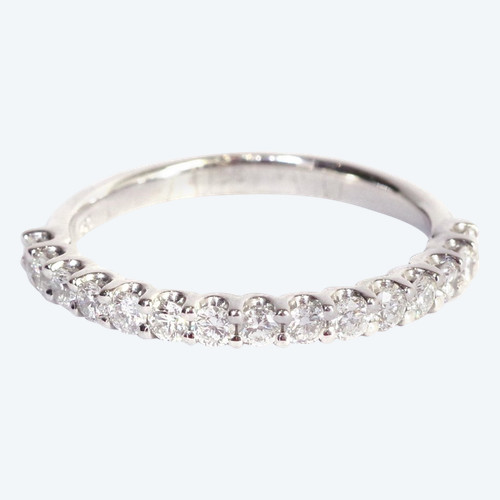 Half-eternity band in 18 karat white gold, brilliant cut diamonds, vintage jewelry, pre-owned ring