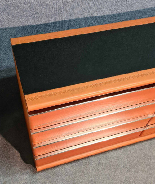 70's Opaline Leather Dresser with Tray