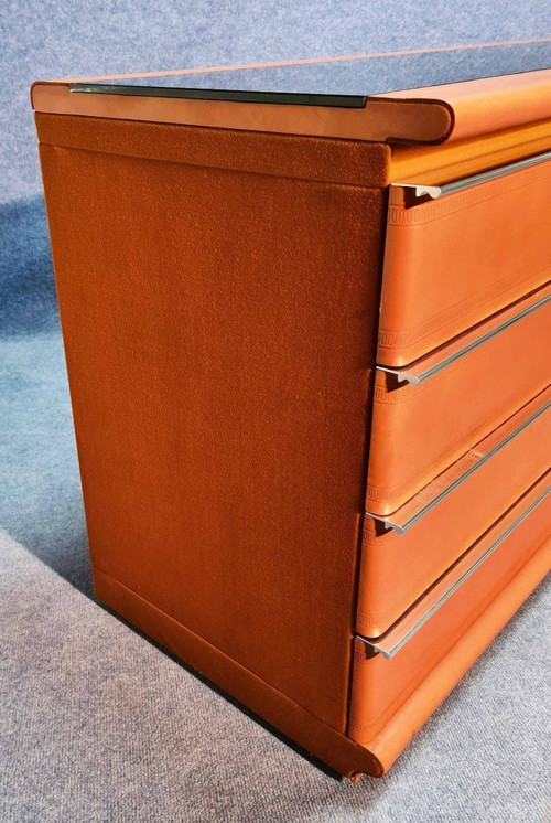 70's Opaline Leather Dresser with Tray