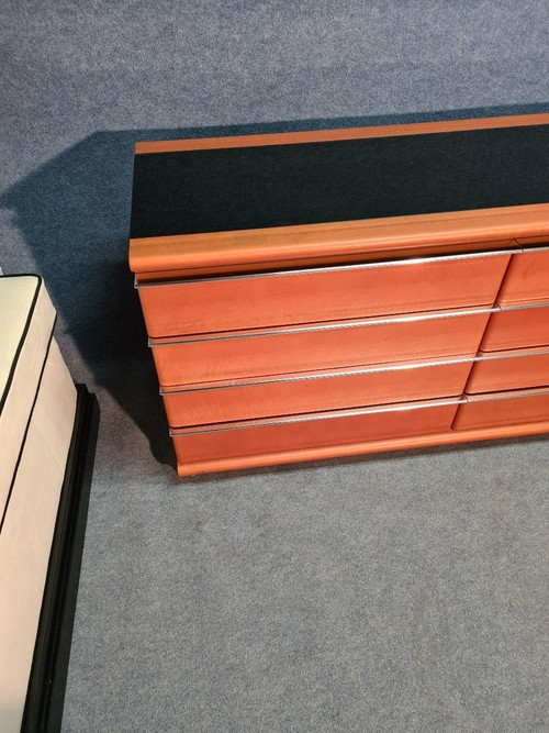 70's Opaline Leather Dresser with Tray