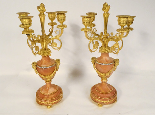 Clock Candelabra Trim 4 Lights Bronze Pink Marble Napoleon III 19th