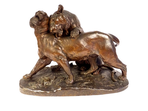 Large Charles Valton Bronze Sculpture Two Lionesses Animal Sculptor 19th