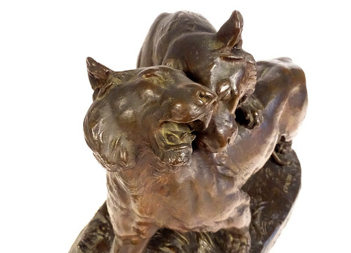 Large Charles Valton Bronze Sculpture Two Lionesses Animal Sculptor 19th