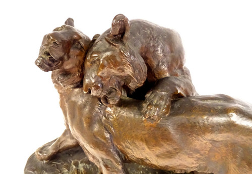 Large Charles Valton Bronze Sculpture Two Lionesses Animal Sculptor 19th