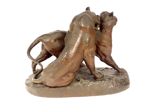 Large Charles Valton Bronze Sculpture Two Lionesses Animal Sculptor 19th