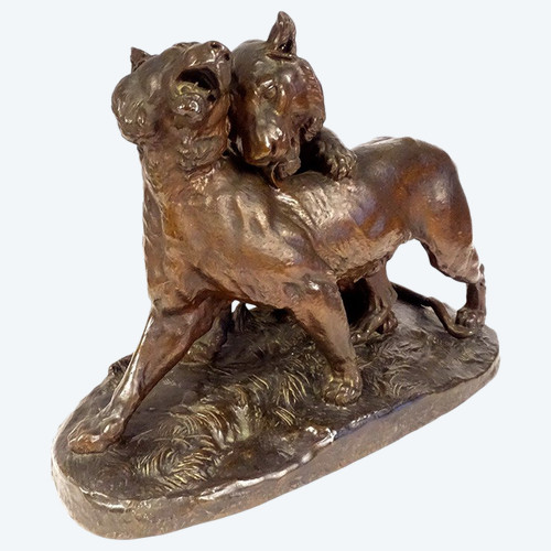 Large Charles Valton Bronze Sculpture Two Lionesses Animal Sculptor 19th