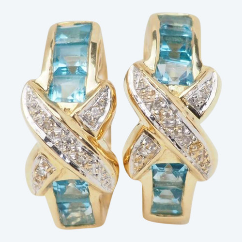 Hoop earrings in white gold, blue topaz and diamonds