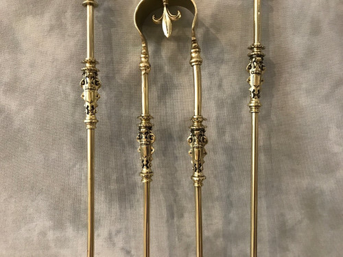 Ensemble de 3 pièces de cheminée an laiton d'époque 19 ème 