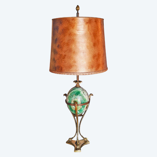 Bronze & Fluor Spath Lamp Signed Maison Charles