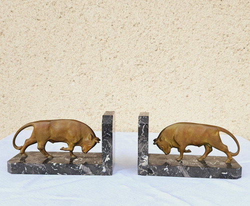 Pair Of Signed Art Deco Bronze Bookends